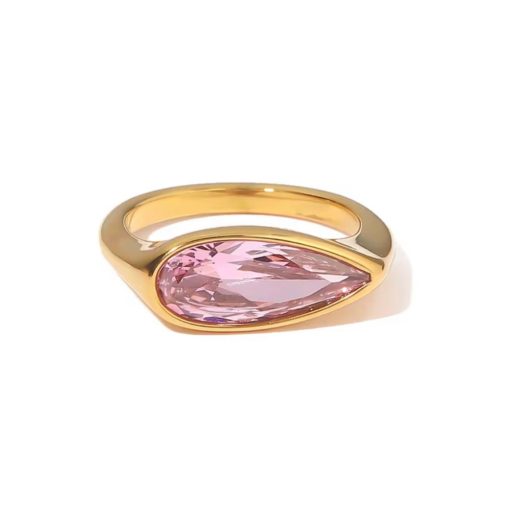 14K Gold and Pink Teardrop Gemstone Ring